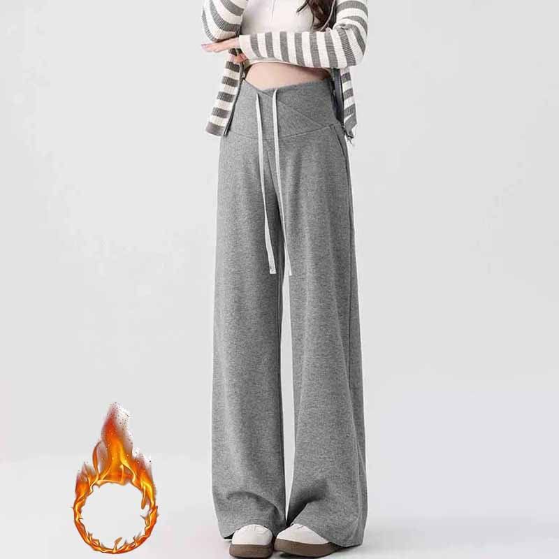 Maternity Wear Xiaohongshu Popular Autumn and Winter Fleece-Lined Warm High-Waisted V-Shaped Belly-Supporting Straight Wide-Leg Trendy Glutinous Rice Pants