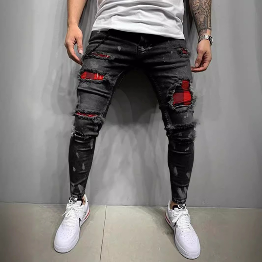 2024 High quality men's with paint peeling holes, fashionable and trendy new jeans for men_voghion.com