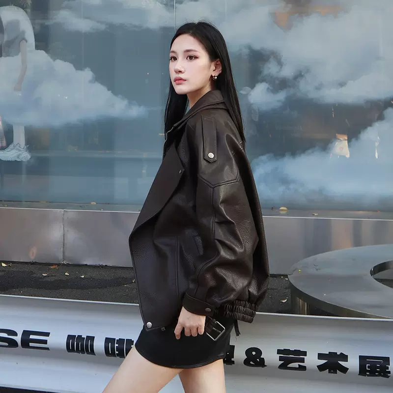 海宁真皮皮衣女春季新款泡纹绵羊皮廓形宽松可拆卸羽绒皮衣外套