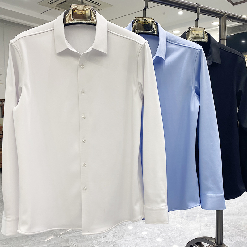 2025秋季新款衬衫男长袖商务休闲无口袋高级感正装加绒衬衣休闲