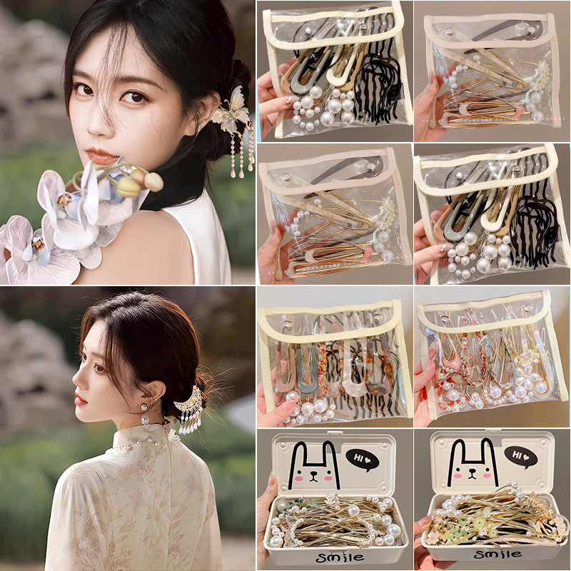 Perla de alta sensación en forma de U abrazadera de cabello bola de cabello fija abrazadera de cabello nuevo peine de cuatro dientes joyas al por mayor