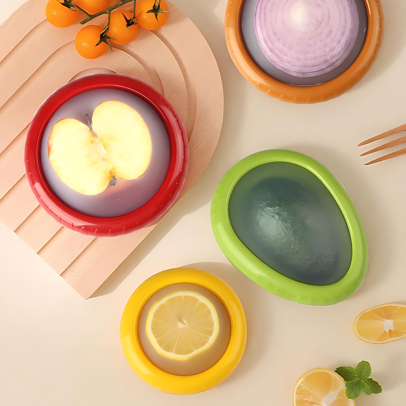 Caja de frutas portátil transparente película limón aguacate caja de almacenamiento sellado casero caja independiente refrigerador