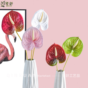 Hand-Feel Pu Anthurium Artificial Flower 3D Printed Single Anthurium Home Hotel Flower Shop Flower Arrangement European Style Artificial Flower