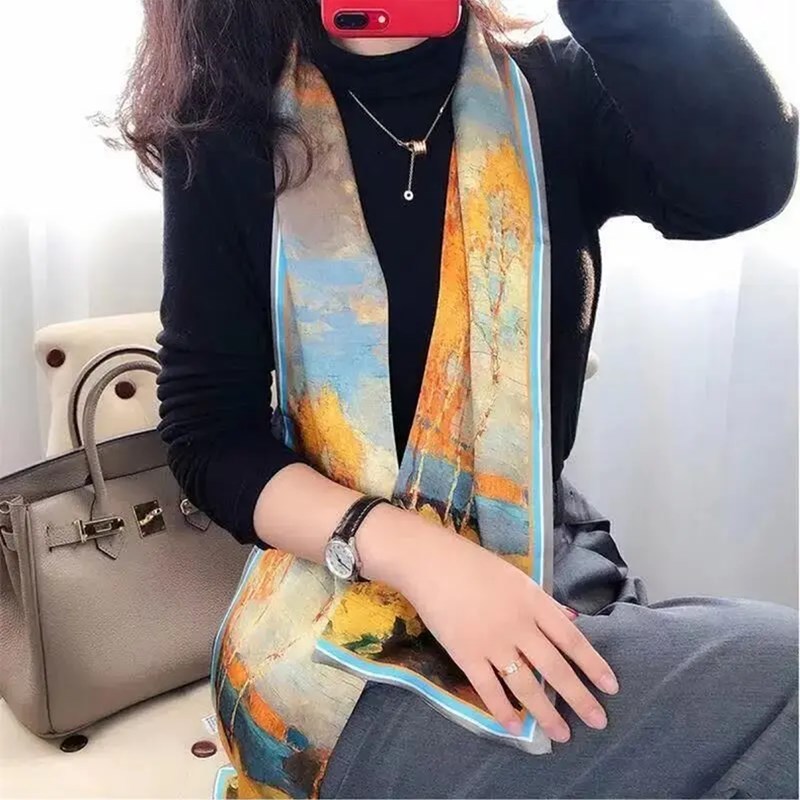 100%桑蚕丝真丝缎面15*145双层合集长条围巾女春夏季高档飘带丝巾|undefined