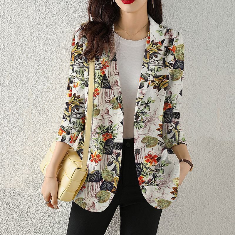 Plant-Themed Full-Cover Spring and Autumn New Korean Style Single-Button 3D Digital Print Fashion Women's Blazer Wl008