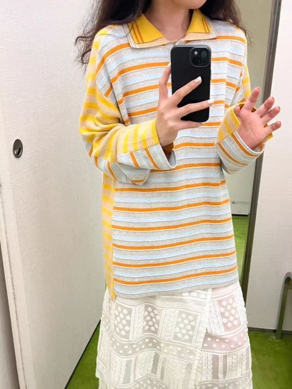 现货short短句设计师品牌25秋冬新款宽松彩色条纹T恤百搭休闲上衣|undefined