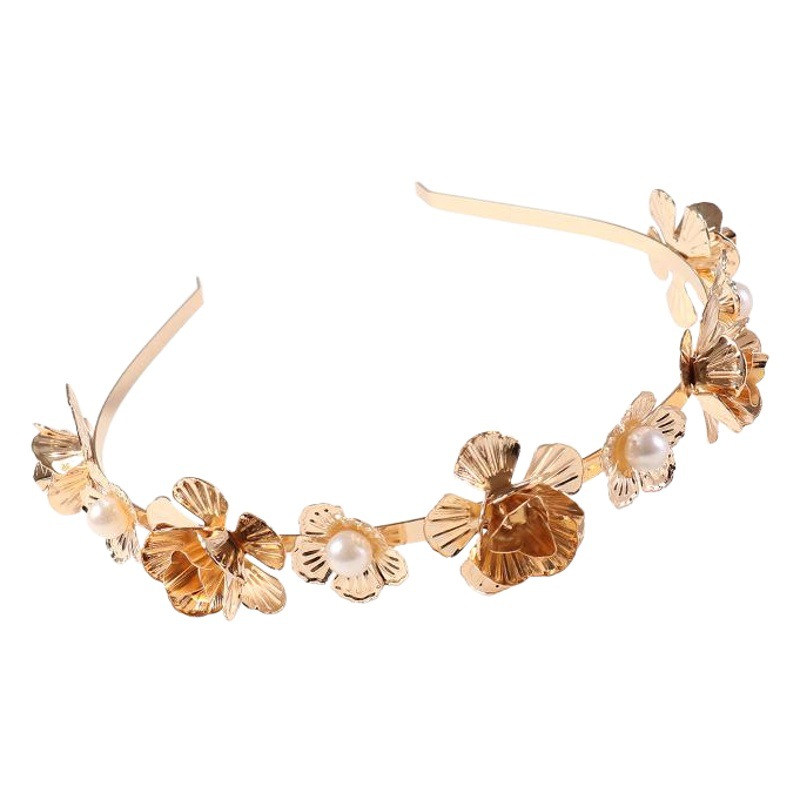 Amazon Venta caliente europeo y americano tocado Palacio estilo flor hoja metal perla aleación diadema accesorios para el cabello al por mayor