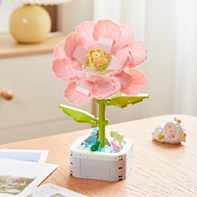 Compatible con LEGO Internet celebridad dibujos animados bloques de construcción maceta ramo Rosa girasol montado decoración juguete regalo hecho a mano