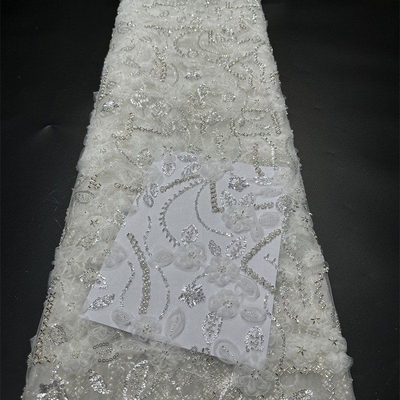 Fabricantes de tela bordada en stock de malla bordada con bordado vestido de boda de mujer francesa vestido de cena vestido de tela image 1