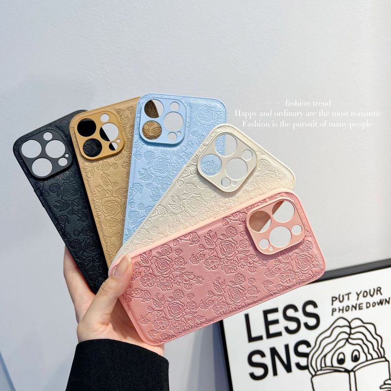 画面いっぱいの小さな花を圧印してiPhone16携帯ケースの単色シンプルなリンゴ15promax高級感を適用する|undefined