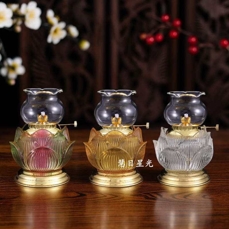 New Butter Lamp Wind-proof Lamp Liquid Oil Lamp Supply Lamp Adjustable Wind-proof Liquid Oil Lamp Glass Household Buddha-offering Lamp