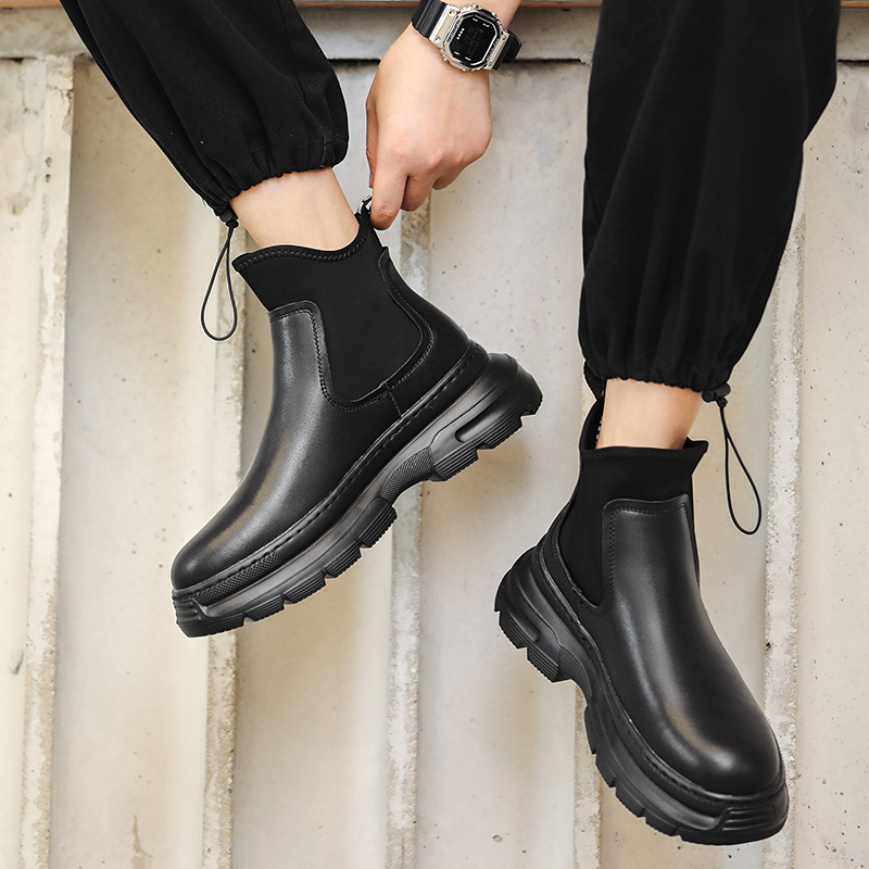 Martin High British Stiefel, mittelhoher Schnitt, Herren-Freizeitstiefel aus Leder, Arbeitskleidung, trendige Schuhe, Stiefel_voghion.com