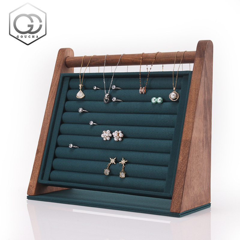 Black Walnut Color Ring Display Stand Large Triangle Ring Earrings Necklace Jewelry Storage Rack Live Props