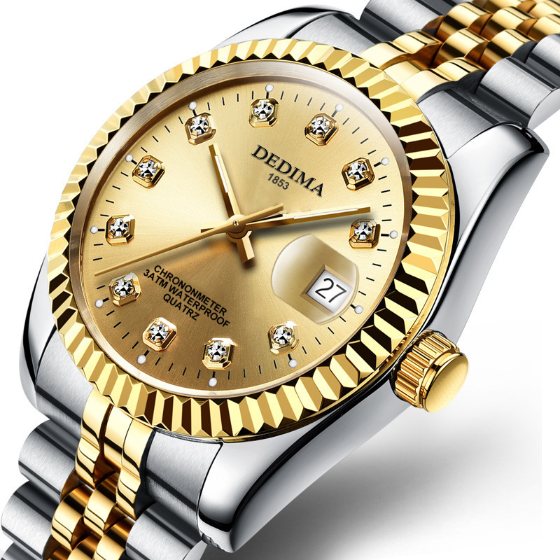 Fashionable Couple's Steel Band Watch, Popular Waterproof High-End Gold Watch Brand, Men's and Women's Student Calendar Two-Tone Gold Watch Fashionable Couple's Steel Band Watch, Popular Waterproof High-End Gold Watch Brand, Men's and Women's Student Calendar Two-Tone Gold Watch