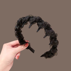 女性が毎日着用できる黒い歯付きヘッドバンド、高頭頂部、早春の新しいスタイル、メッシュライスビーズヘッドバンド、ヘアアクセサリー、高級感