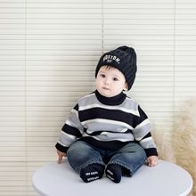 撞色条纹毛衣男女童秋冬新款ins婴幼儿小童韩版圆领针织衫上衣潮