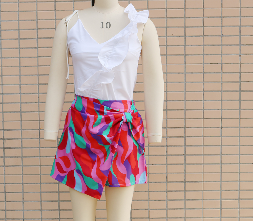 245g Weight Knee Length Pants Length Polyester Fabric Type High Waist Waist Line Straight Pants Pants Type Micro-Elastic Elasticity Daily Occasion Slim Fit Type Color Block Pattern Summer Season Women's Gender Printing Design Vacation Style Women's Daily Vacation Color Block Knee Length Printing Straight Pants 9