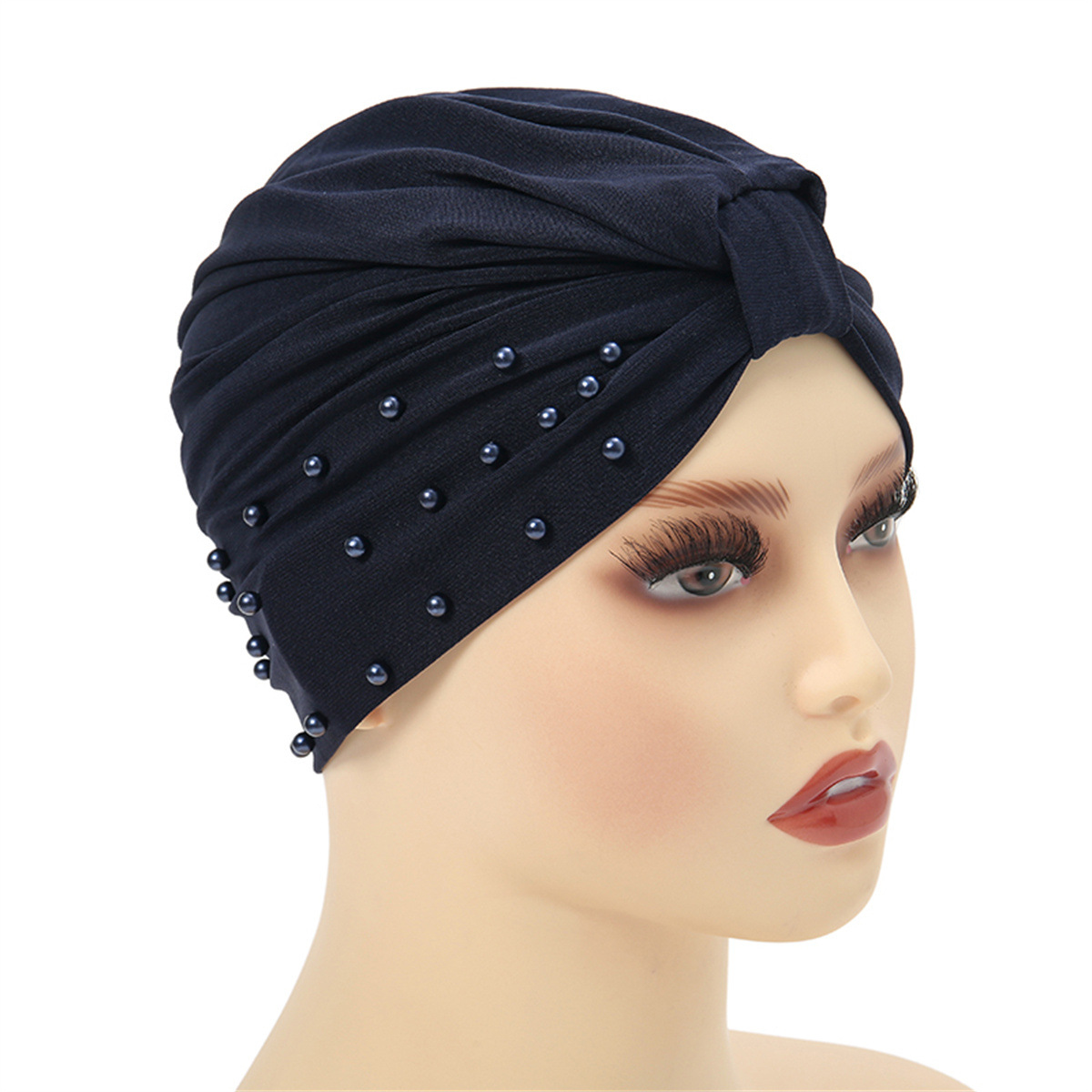 Jauna, ar kristāla linu rotāta, musulmaņu, vienkrāsaina, vienkārša turbāna cepure ar pērlītēm noliktavā_voghion.com