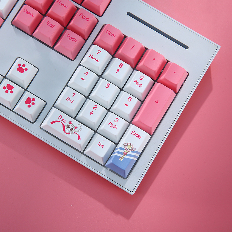 Beautiful girl warrior cute Meow Meow theme pink cartoon original height pbt sublimation mechanical keyboard key cap