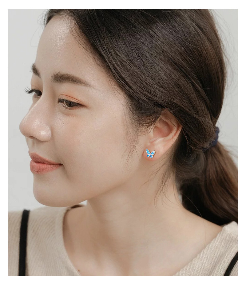 Silver Material 1 Pair Silver Zircon Butterfly Ear Studs