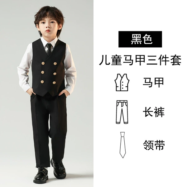 Black vest, trousers, tie