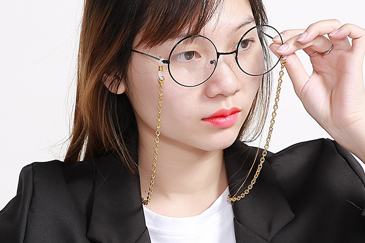 Retro Glasses Chain Men And Women Halter Gold Titanium Steel Mask Sunglasses display picture 4