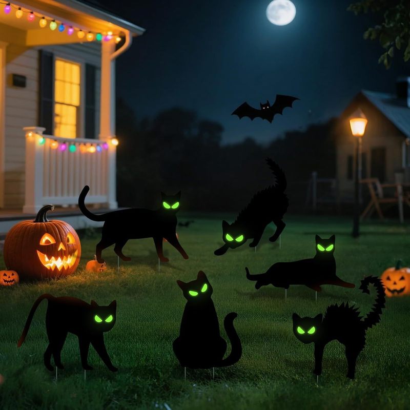 LEDライト付きクロスボーダーホットスタイルハロウィングラウンドプラグインブラックキャットハロウィンパーティーパティオ装飾サイングラウンドプラグイン|undefined
