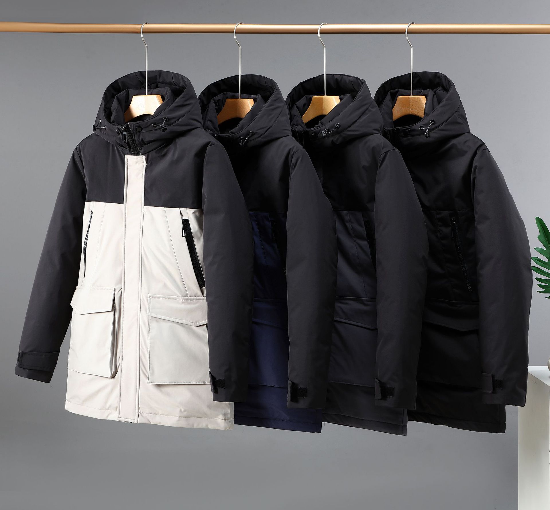 Winterjas heren color block halflang modieuze warme jas_voghion.com