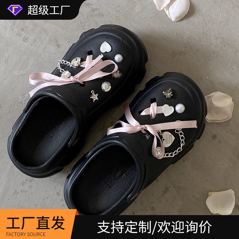 DIY Ballet-Style Thick-Soled Clogs for Women, Suitable for Outdoor Wear, Summer 2025, Black Sandals, Non-Slip, Ultra-Soft Slippers, Height-Increasing