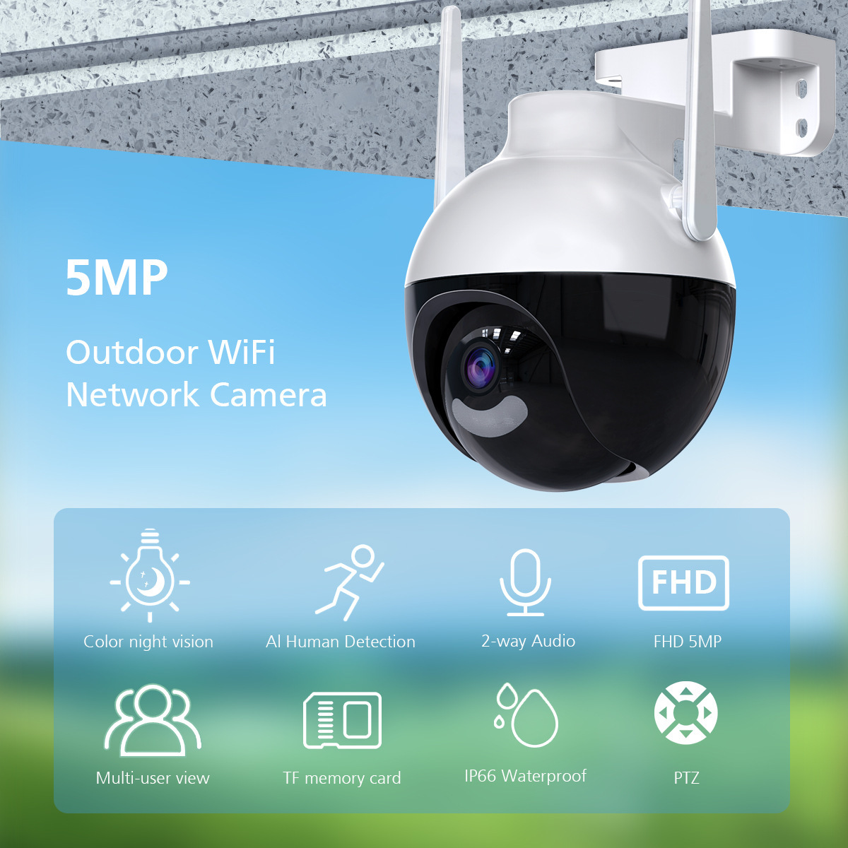 定制外贸摄像头球机WIFI高清夜视室外户外防水无线安防网络监控器