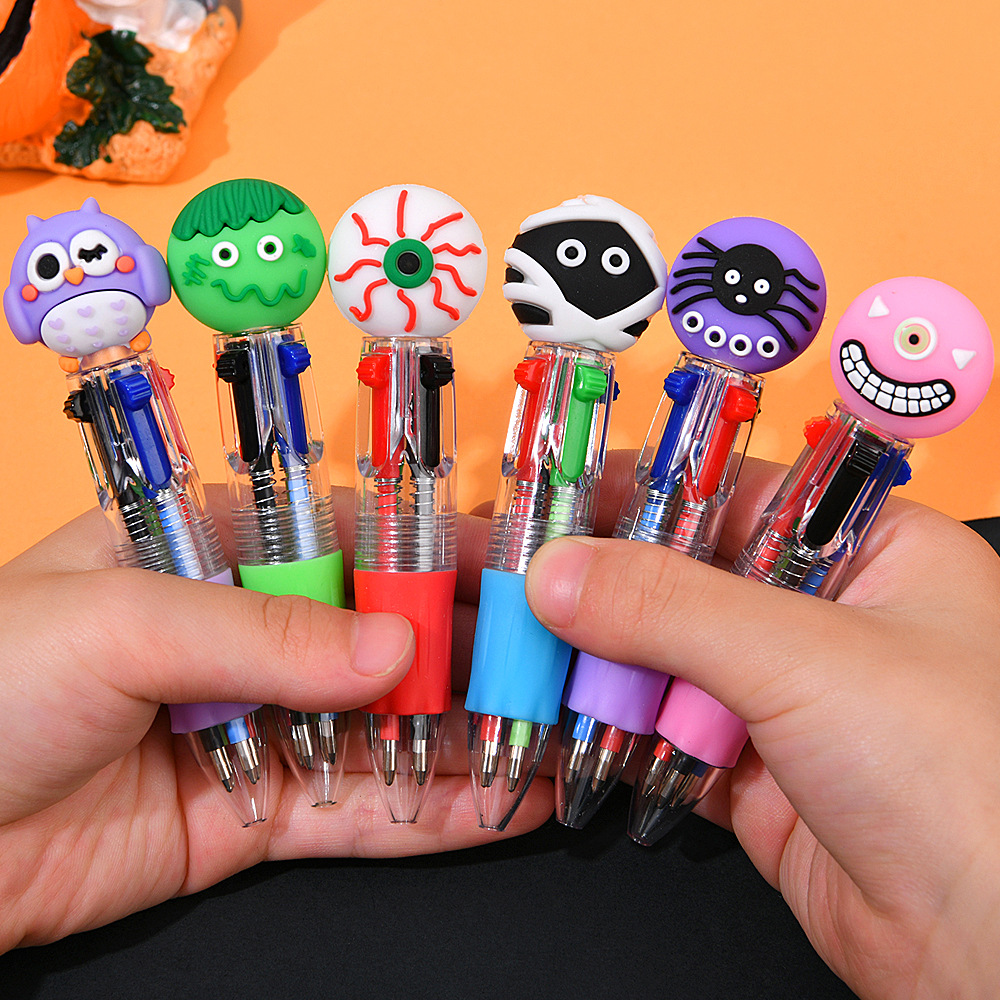 Ventas transfronterizas calientes de Halloween bolígrafo de cuatro colores mini serie de dibujos animados lindos bolígrafo de color para estudiantes papelería bolígrafo de regalo