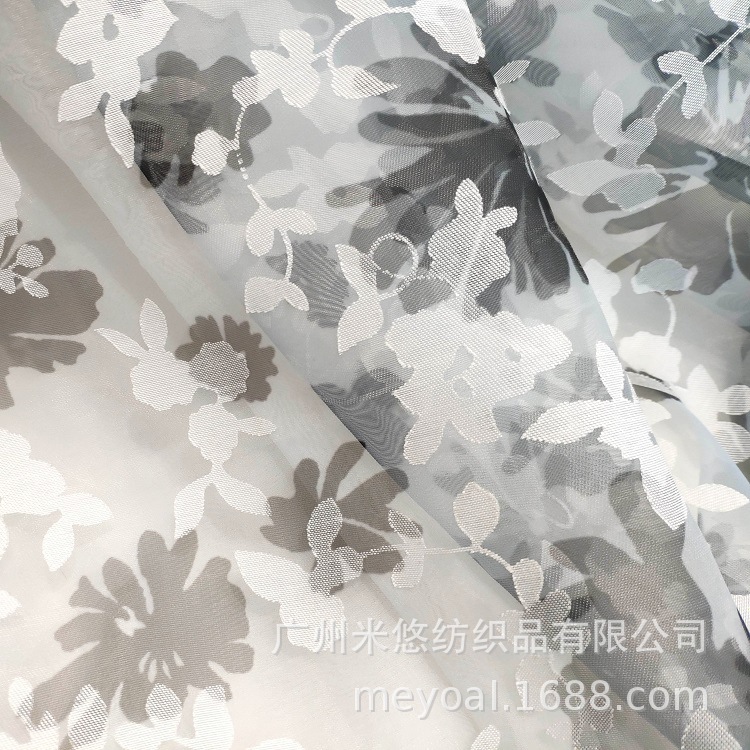 抽象层次碎花 立体烧花  透明镂空 灰调印花 涤棉提花 欧根纱布料