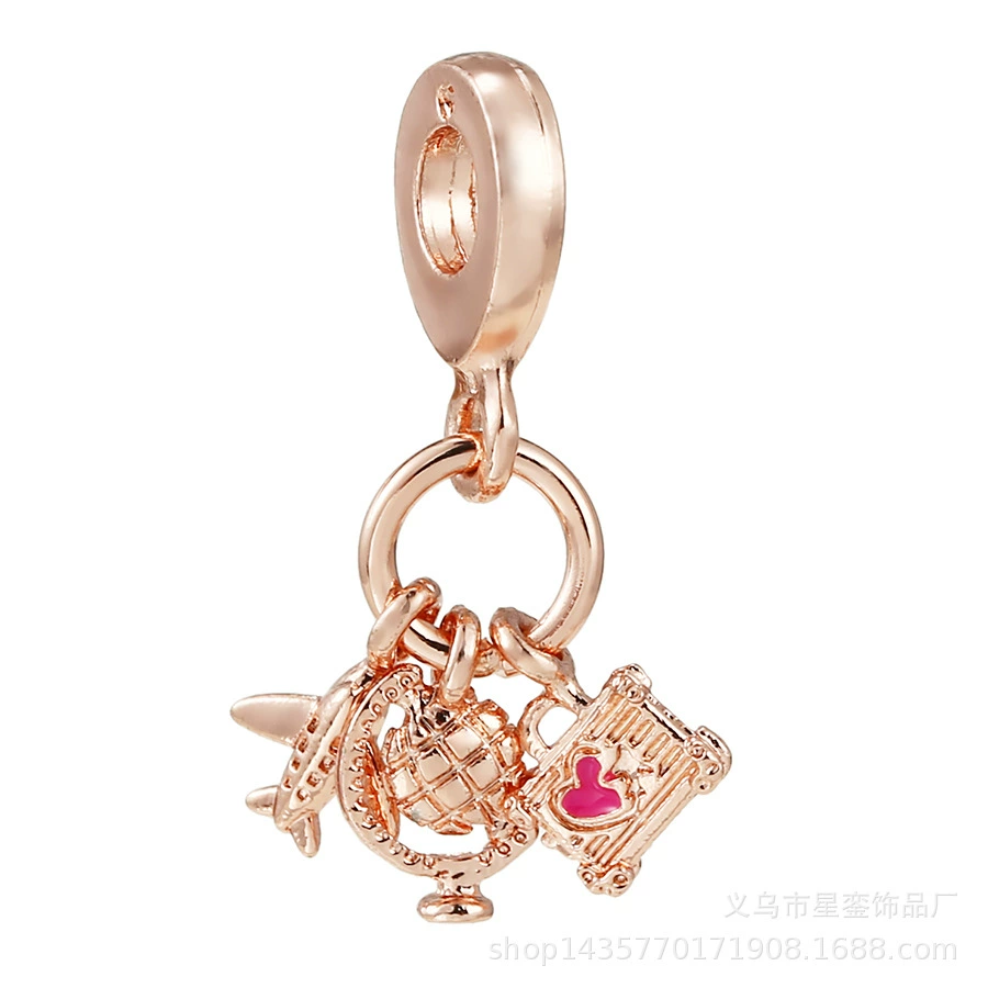 Rose gold crystal love and life tree pendant DIY women's bracelet accessories daisy charm star loose beads