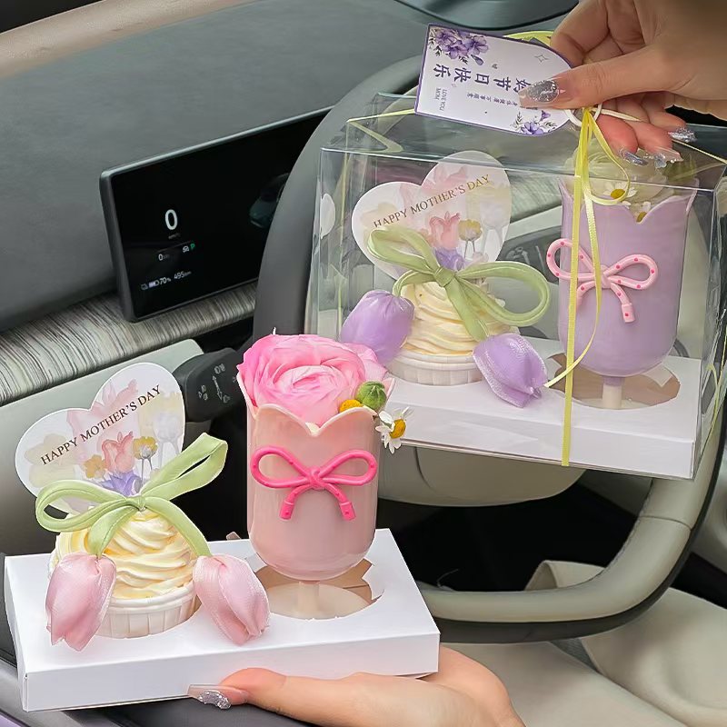 Celebridad de Internet 2025 Día de la madre Taza de tulipanes Decoración de pasteles Madre de hadas Tarjeta de vacaciones Taza de papel Vestido para hornear