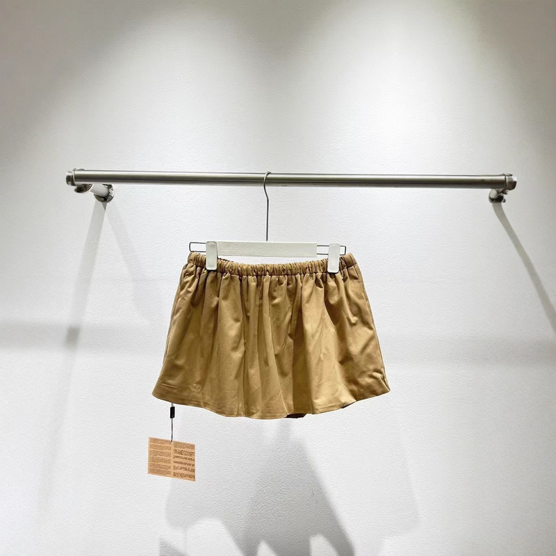mi u 迷你抽绳篷篷短裙女少女风25夏季卡其色松紧腰叠穿单穿短裙|undefined