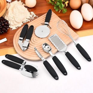 Factory wholesale stainless steel kitchen tools set can opener pizza cutter egg peeler kitchenware 8 piece set