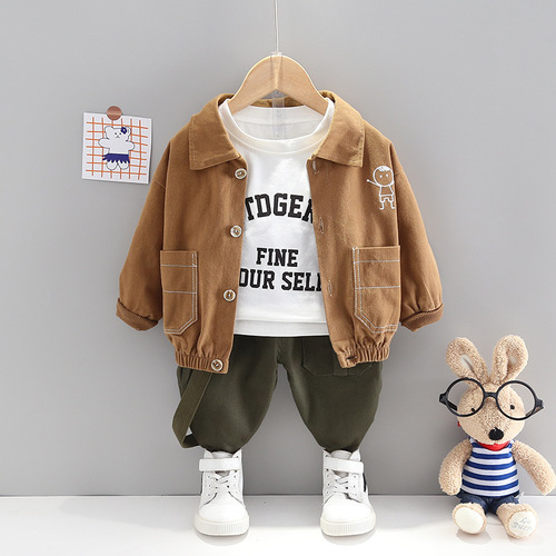 Children's clothing for small and medium-sized children's workwear three-piece set for boys aged 1-4 years old suit collar jacket jacket casual pants bottoming shirt suit