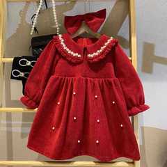 Lemon Girl Princess Dress Winter New Arrival Little Girl Stylish Thick Fleece Sparkling Red Dress New Year Outfit