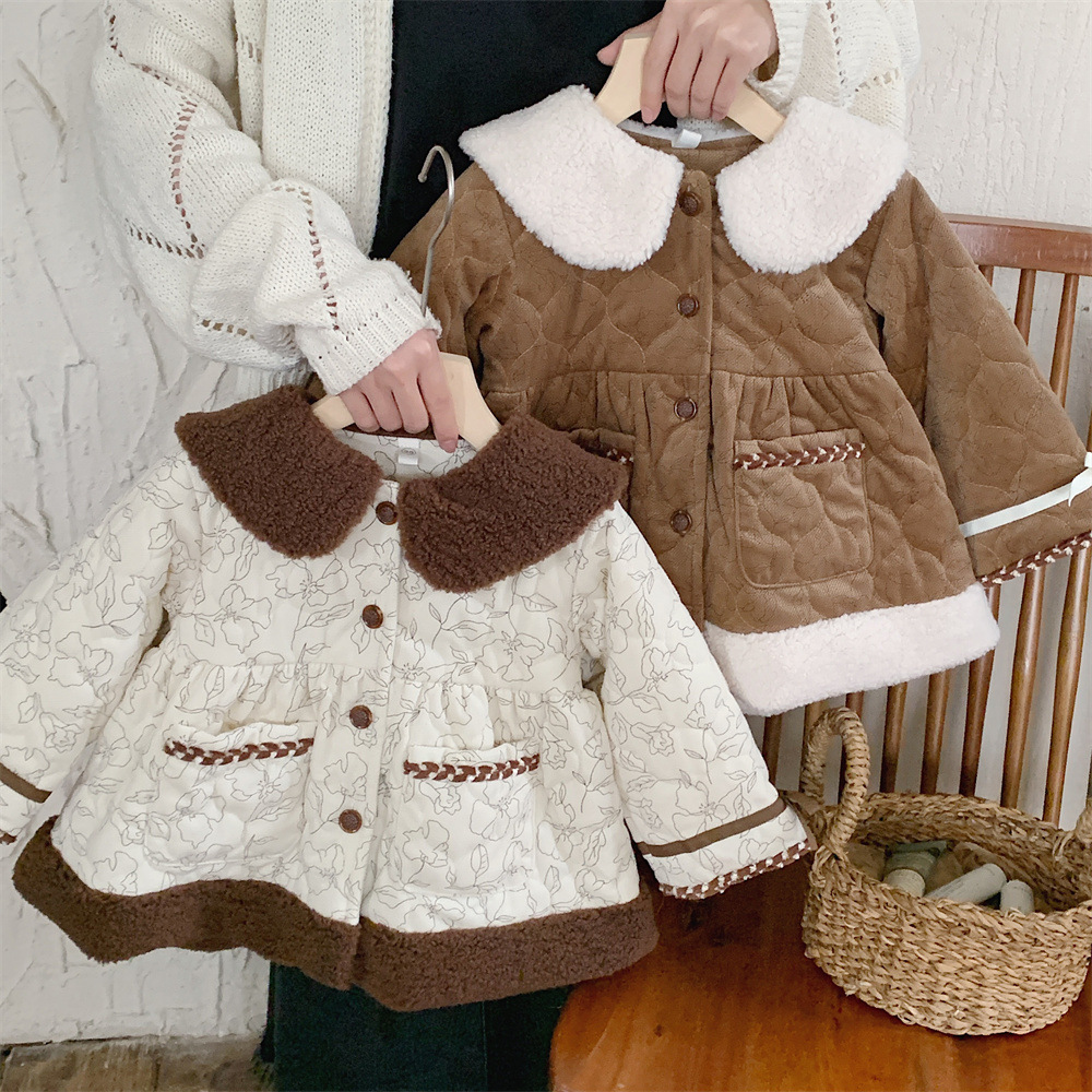 Yicheng Girls' 2023 Kış Yeni Kore Baskı Kadın Hazine Parçalanmış Pamuk Ceket Kalınlaşmış Kapitone_voghion.com