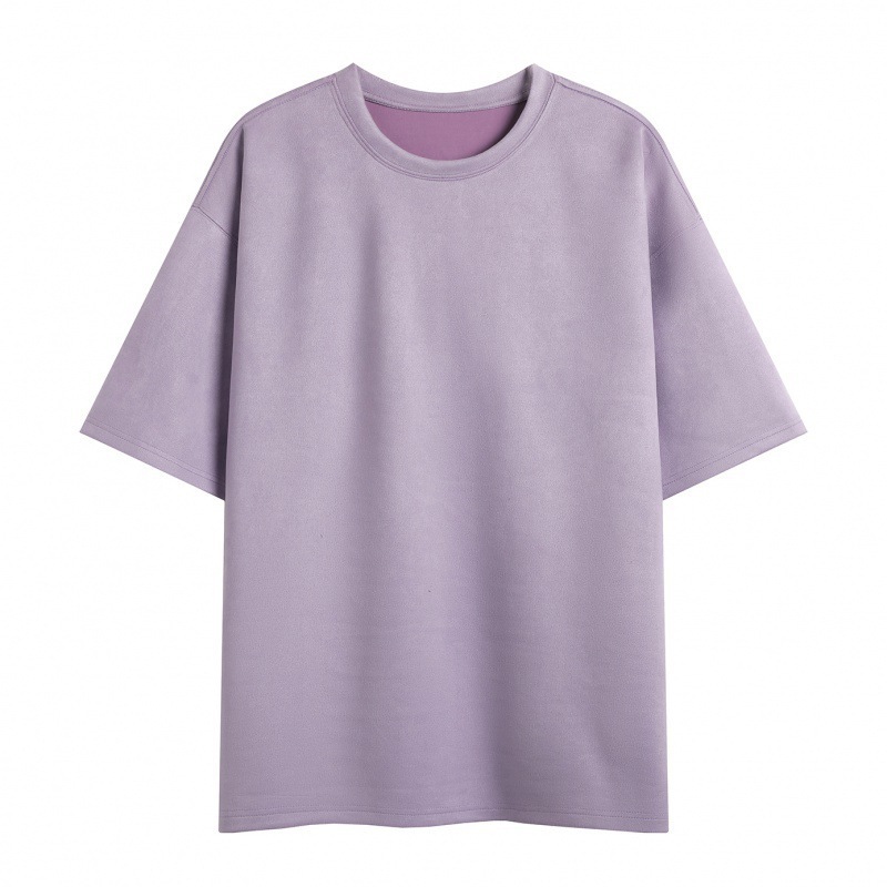 Camiseta para hombre 2024 nuevo estilo para hombre, tablero de luz de color sólido de dos abiertos, gamuza, cuello redondo suelto, jersey, camiseta de manga corta