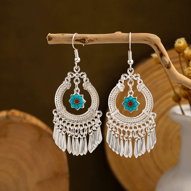 Ethnic long earrings with tassels, ethnic style
