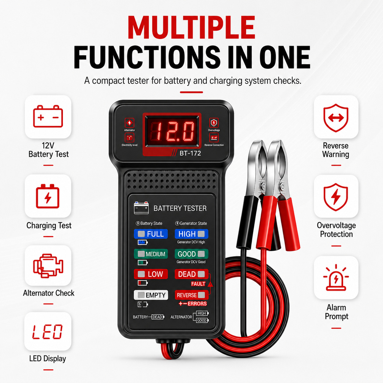 BT172 Professional-Grade Car Battery Tester, One-Click Diagnostic for Lifespan and Capacity, Intelligent Car Battery Detection