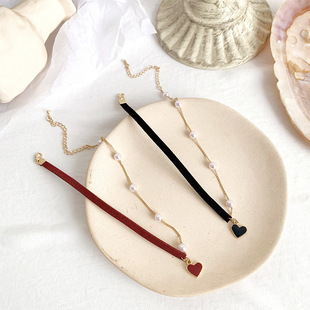 Cross-border Korean choker collar heartache pearl neck chain red clavicle chain neck belt love pendant factory