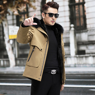Winter parka men's whole mink leather liner coat short jacket tooling fur coat