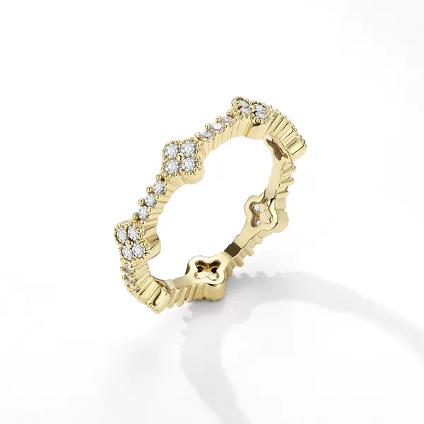 European and American Tk Cross-Border Popular Leaf Ring 5A Zircon Copper Plated Pair of Rings Niche High-End Gift Ring