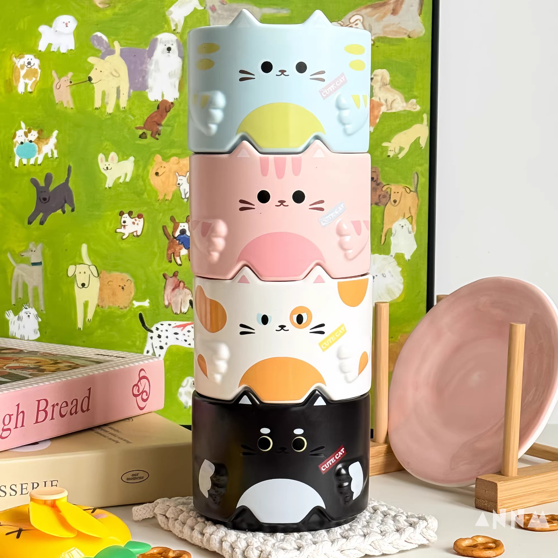 Cute gato taza de cerámica de dibujos animados taza de marca de pareja taza de agua plegable taza casera regalo de regalo