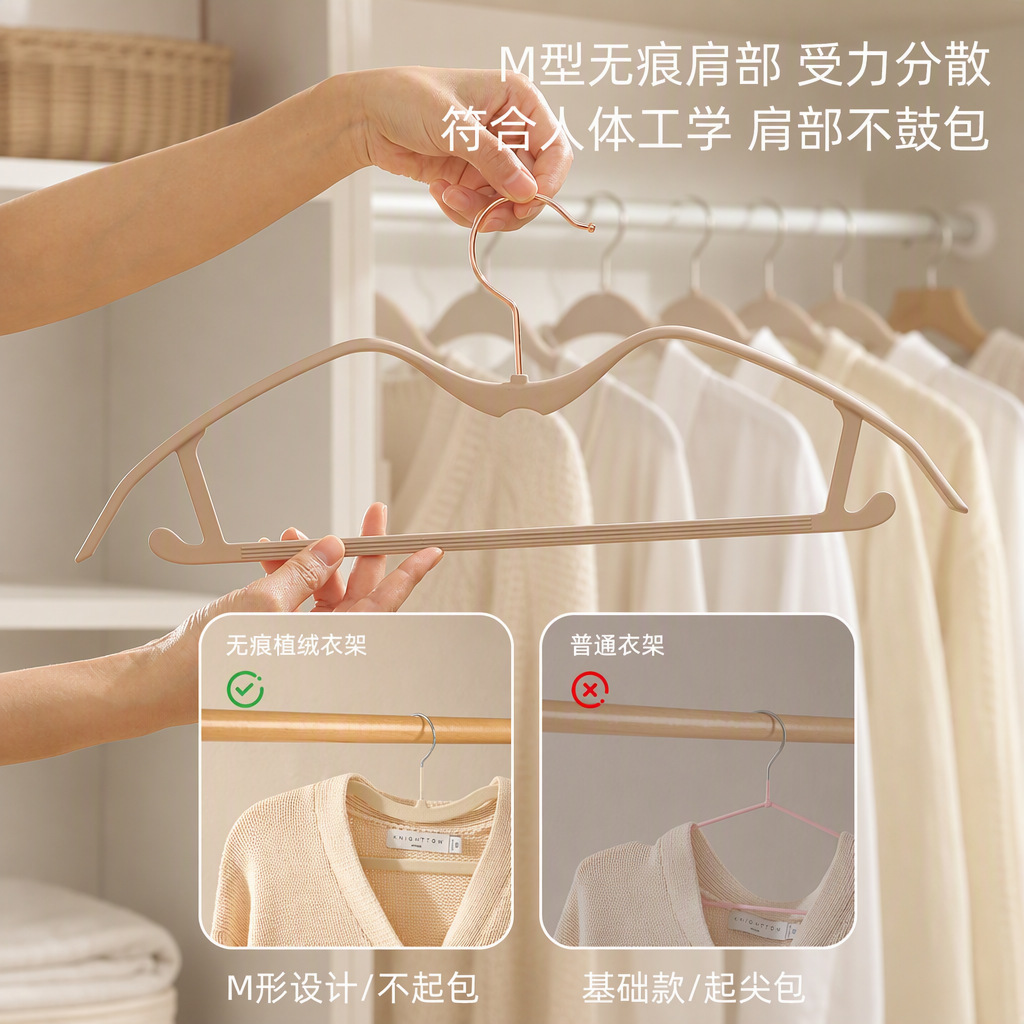Skin-Friendly Short-Neck Plastic Hangers, Space-Saving, Neck-Reducing, Household Clothes Hangers, Factory Wholesale Custom-Made Hangers