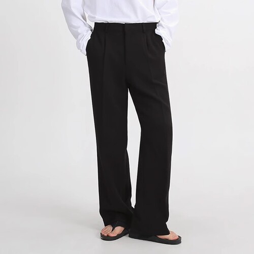 American retro dragline trousers men's summer new loose business commuting straight casual pants wide-leg pants