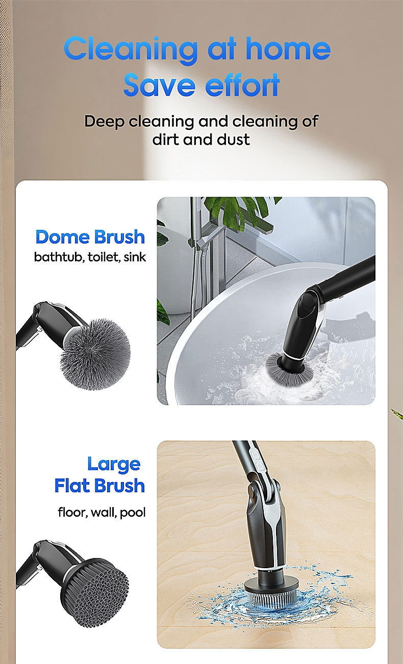 Multifunctional Car Cleaning Tool Set, Eight-In-One Portable Cleaning Brush Head, Long-Handled Electric Brush for Car Use