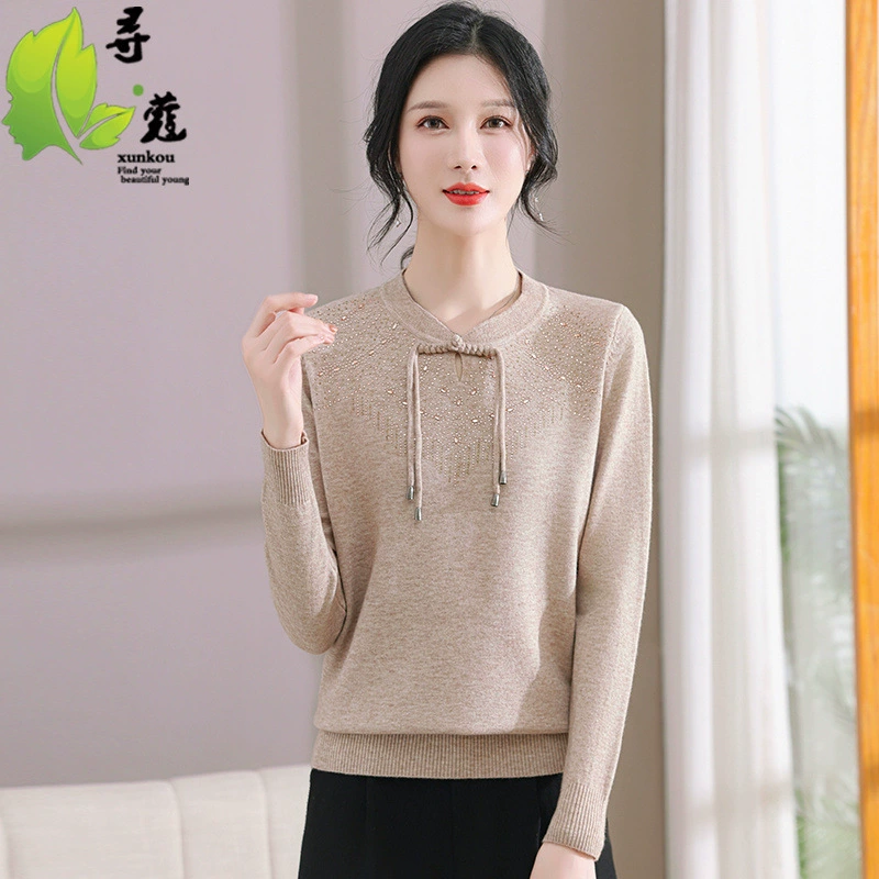 Новый средний и пожилой женский трикотажный топ для женщин с длинными рукавами